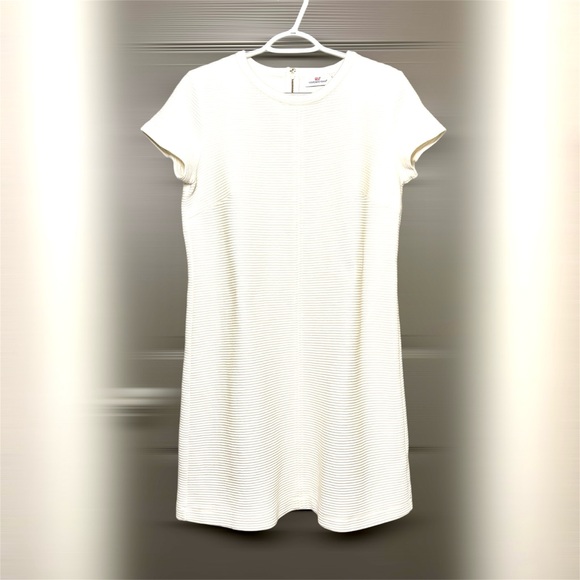 Vineyard Vines Ottoman Textured Ribbed Ivory Shift Dress M Short Sleeves - Picture 3 of 11
